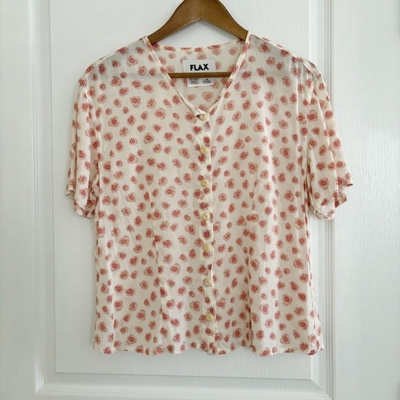FLAX Blouse Floral Button Front Rayon - Picture 6 of 6